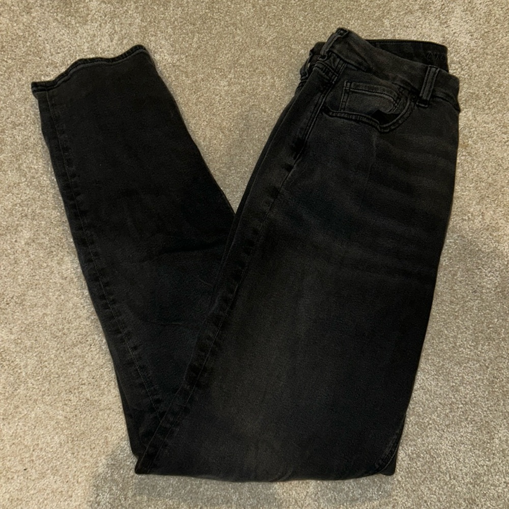 AE Stretch Curvy Mom Jean black obsidian size 8 x-long
